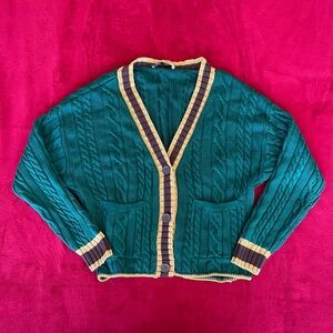 Zara Women's Long Sleeve V-Neck Knit 3 Button Green Cardigan Sweater Size: S